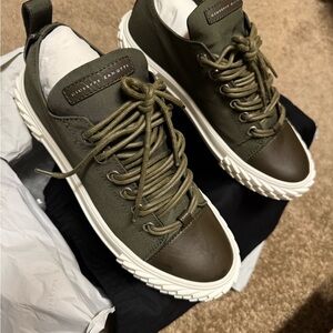 Giuseppe Zanotti Green Sneakers with Contrasting White Sole and Smooth Upper
